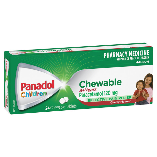 Panadol Children Chewable Tablets 3+ Years, Cherry Flavour, 24 Tablets