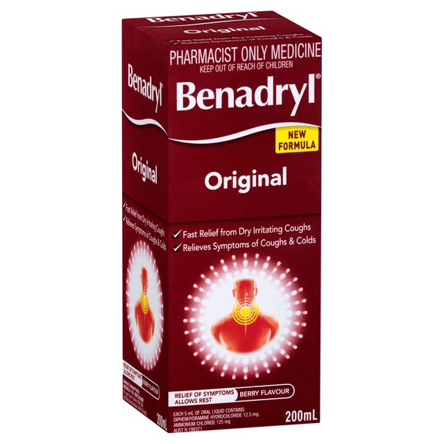 Benadryl Original Cough Liquid Berry Flavour 200mL S3 Benadryl Original Cough Liquid Berry Flavour 200mL S3