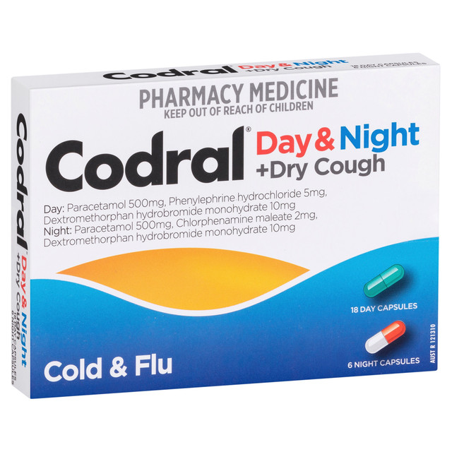 Codral Day & Night + Dry Cough Cold & Flu Capsules 24 Pack