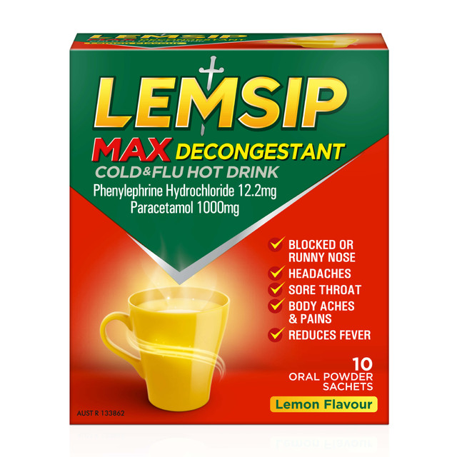 Lemsip Max Cold & Flu with Decongestant Lemon Sachets 10 Lemsip Max Cold & Flu with Decongestant Lemon Sachets 10