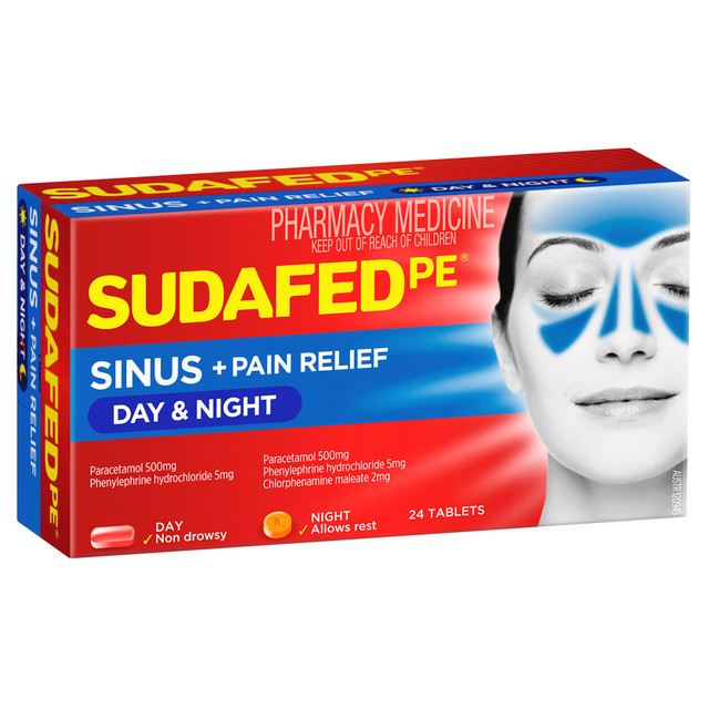 Sudafed PE Sinus + Pain Relief Day & Night Tablets 24 Pack Sudafed PE Sinus + Pain Relief Day & Night Tablets 24 Pack