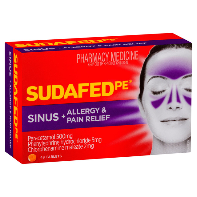 Sudafed PE Sinus + Allergy & Pain Relief Tablets  48 Pack