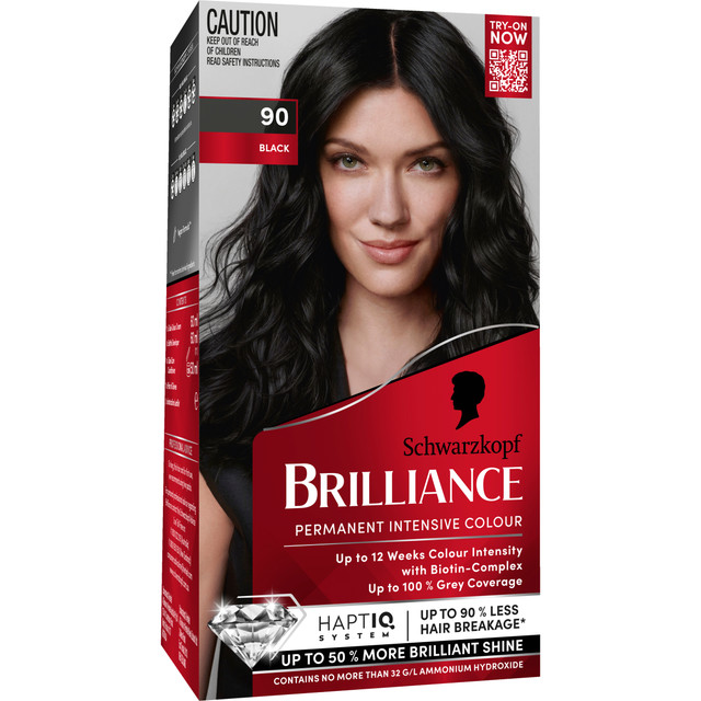 Schwarzkopf Brilliance Black Hair Dye 90 Black Permanent Each