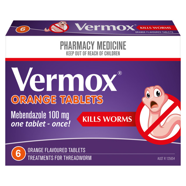 Vermox Worming Treatment Orange Tablets 6 Tablets