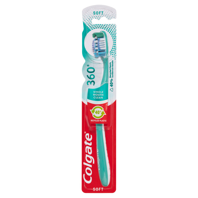 Colgate 360° Whole Mouth Clean Manual Toothbrush, 1 Pack, Soft Bristles