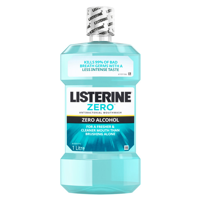 Listerine Zero Alcohol Antibacterial Mouthwash Less Intense Taste 1L Listerine Zero Alcohol Antibacterial Mouthwash Less Intense Taste 1L