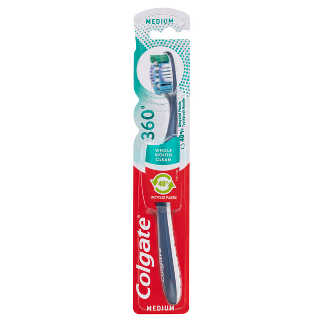 Colgate 360° Whole Mouth Clean Manual Toothbrush, 1 Pack, Medium Bristles