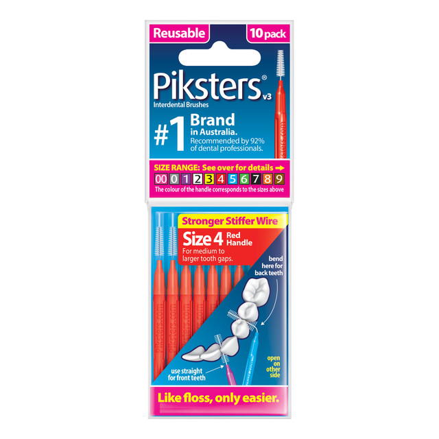 Piksters Interdental Brushes Red Size 4 10pk Piksters Interdental Brushes Red Size 4 10pk