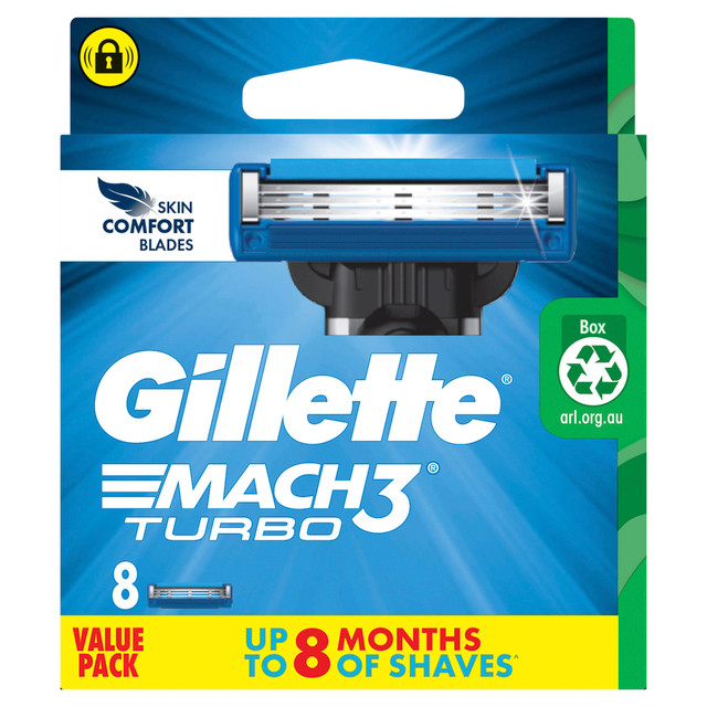 Gillette Mach3 Turbo Razor Blades for Men, 8 Count