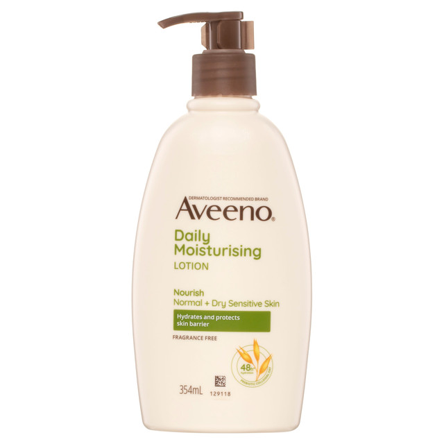 Aveeno Daily Moisturising Non-Greasy Fragrance Free Body Lotion 48-Hour Hydration Soothe Normal Dry Sensitive Skin 354mL