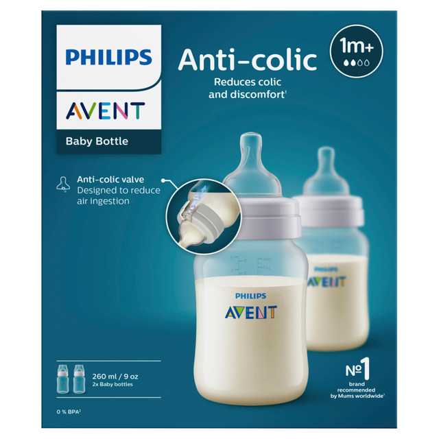 Philips Avent Anti-colic Baby Bottles 2 Pack 260ml, SCY103/02 Philips Avent Anti-colic Baby Bottles 2 Pack 260ml, SCY103/02