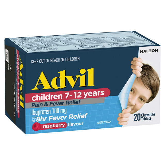 Advil Children Pain & Fever Relief Raspberry Chewable Tablets 20s