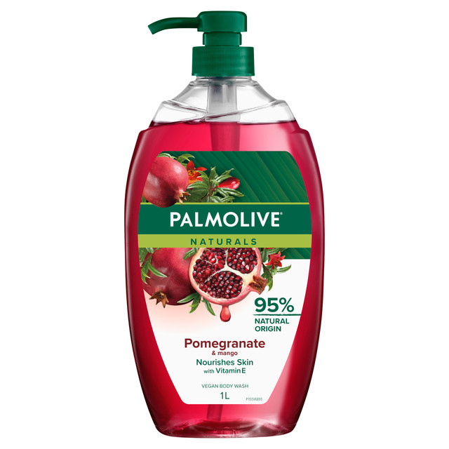 Palmolive Naturals Body Wash 1L, Pomegranate with Mango, Soap Free Shower Gel, No Parabens or Phthalates