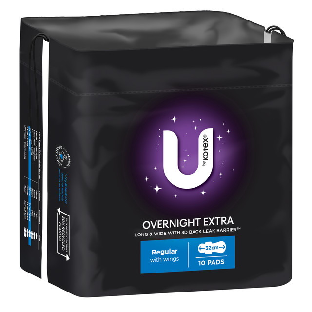 U By Kotex Extra Overnight Pads with Wings 10 Pack U By Kotex Extra Overnight Pads with Wings 10 Pack