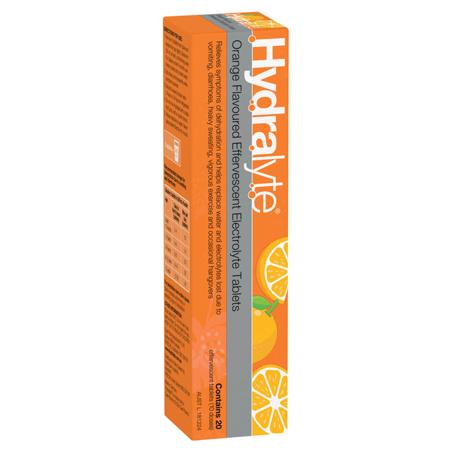Hydralyte Effervescent Electrolyte Tablets Orange Flavoured 20 Tablets