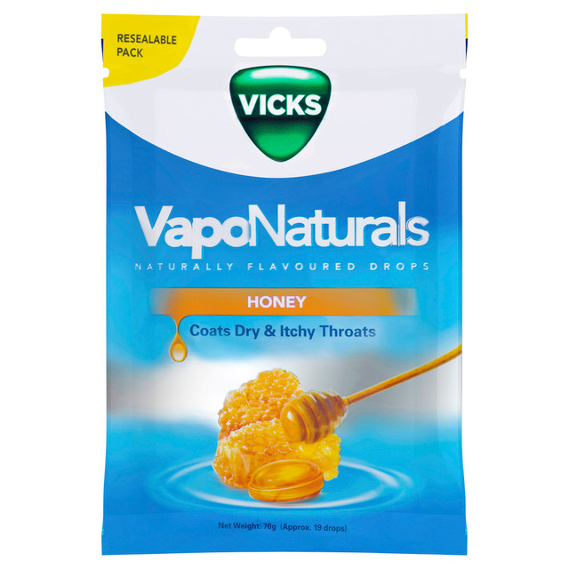 Vicks VapoNaturals Honey Flavoured Drops Naturally Flavoured  19s Resealable Bag