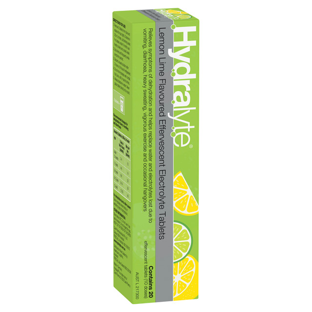 Hydralyte Effervescent Electrolyte Tablets Lemon Lime Flavoured 20 Tablets