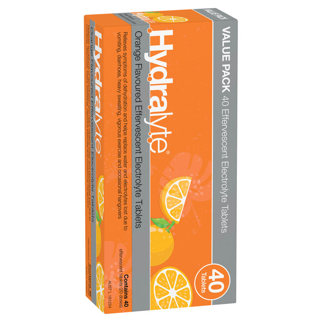 Hydralyte Effervescent Electrolyte Tablets Orange Flavoured 40 Tablets