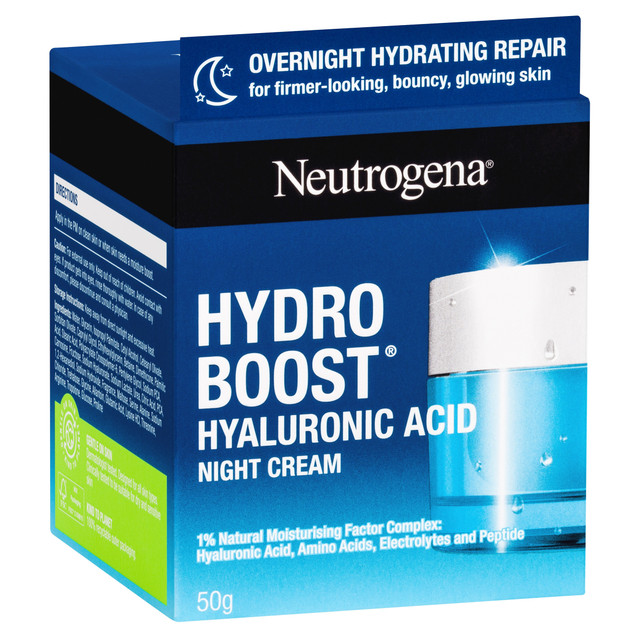 Neutrogena® Hydro Boost® Hyaluronic Acid Night Cream – Intensely Hydrating, Firming & Refreshing Night Moisturiser with NMF Complex, Electrolytes & Peptide – 50g