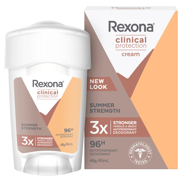 Rexona Women Clinical Protection Antiperspirant deodorant cream Summer Strength for 3x stronger protection* 45 mL Rexona Women Clinical Protection Antiperspirant deodorant cream Summer Strength for 3x stronger protection* 45 mL