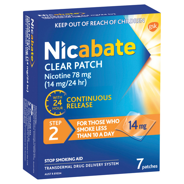 Nicabate Clear Patch Stop Smoking Transdermal drug delivery system Nicotine 14mg 7 Pack Nicabate Clear Patch Stop Smoking Transdermal drug delivery system Nicotine 14mg 7 Pack