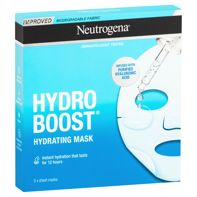 Neutrogena Hydro Boost Hydrating Mask 5 Pack – Purified Hyaluronic Acid Sheet Mask for  long lasting Face Hydration