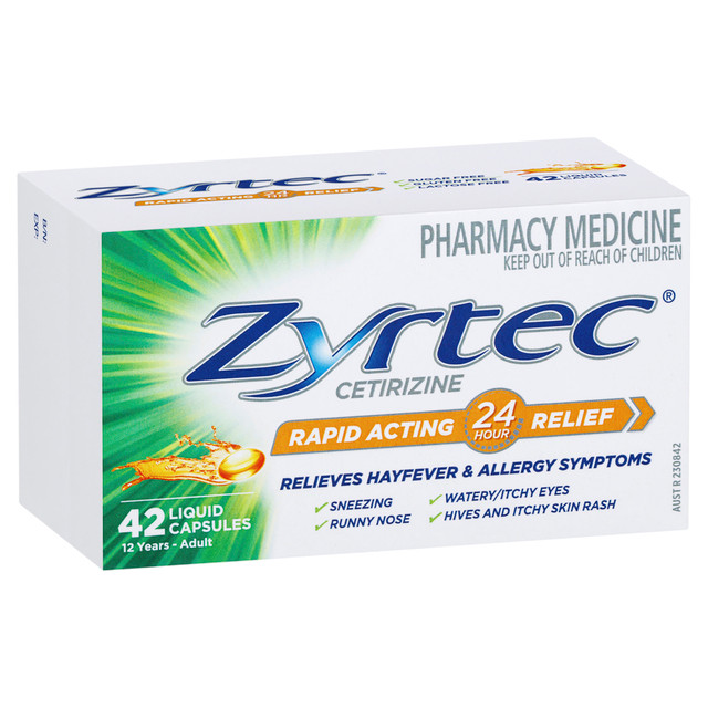 Zyrtec Allergy & Hayfever Relief Antihistamine Cetirizine 10mg Liquid Capsules 42 Pack