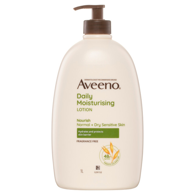 Aveeno Daily Moisturising Body Lotion for Normal to Dry Sensitive Skin, Fragrance Free Hydrating Body Moisturiser with Prebiotic Colloidal Oat, 48H Hydration after 4 weeks continuous use, 1L