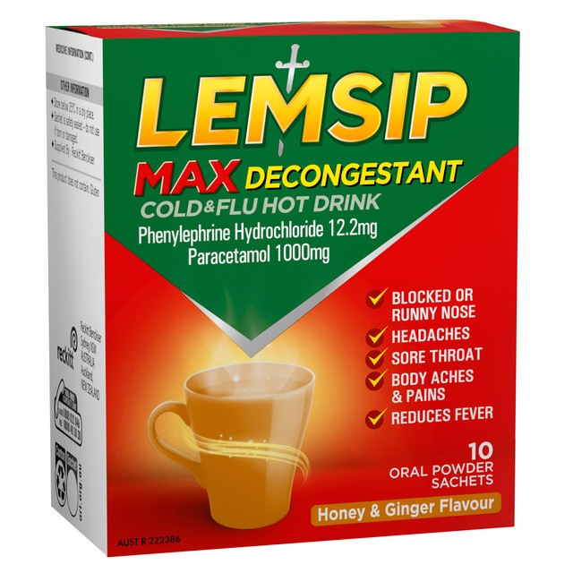 Lemsip Max Cold & Flu with Decongestant Honey & Ginger 10