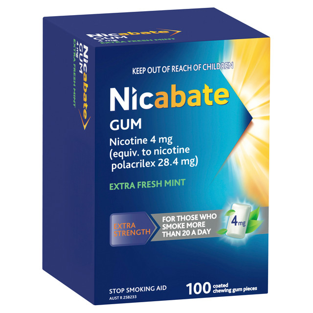 Nicabate Gum Stop Smoking Nicotine 4mg Extra Strength Extra Fresh Mint Coated Chewing Gum 100 Pack Nicabate Gum Stop Smoking Nicotine 4mg Extra Strength Extra Fresh Mint Coated Chewing Gum 100 Pack