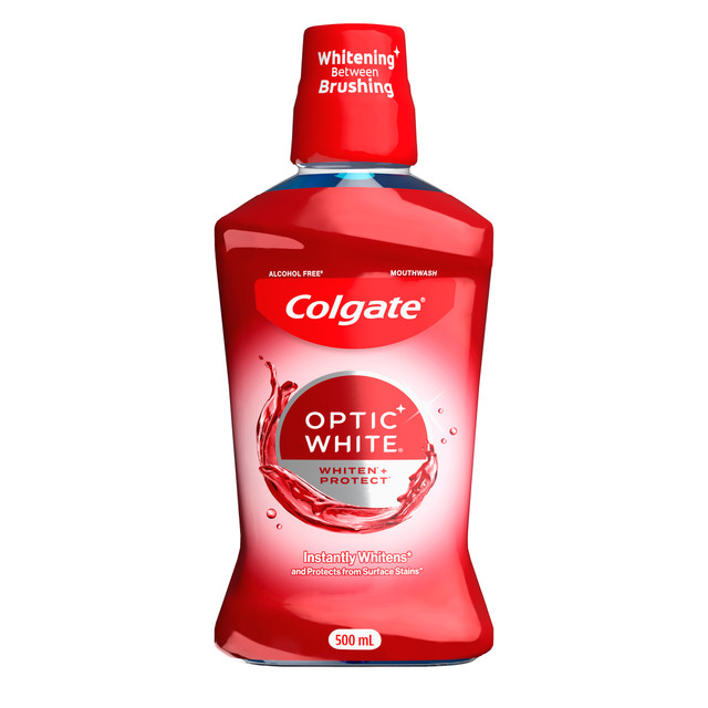 Colgate Optic White Teeth Whitening Mouthwash, 500mL, with Optic Brightener, Alcohol Free Colgate Optic White Teeth Whitening Mouthwash, 500mL, with Optic Brightener, Alcohol Free