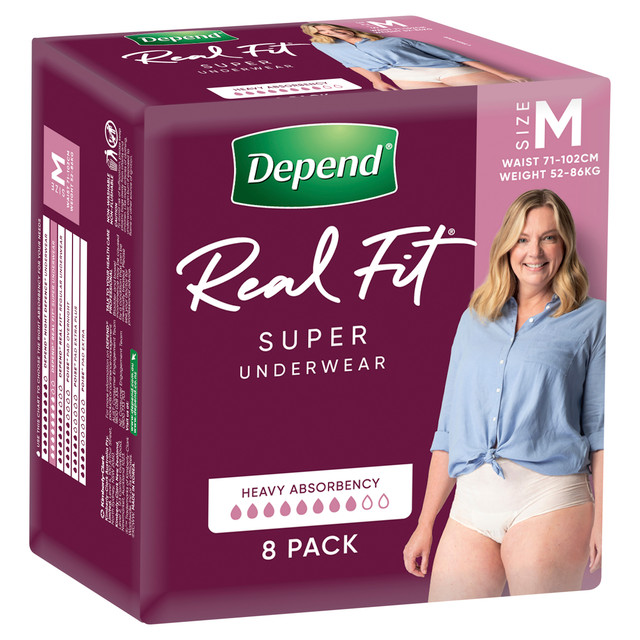 Depend Real Fit Incontinence Underwear Super Women Medium 8 Pack