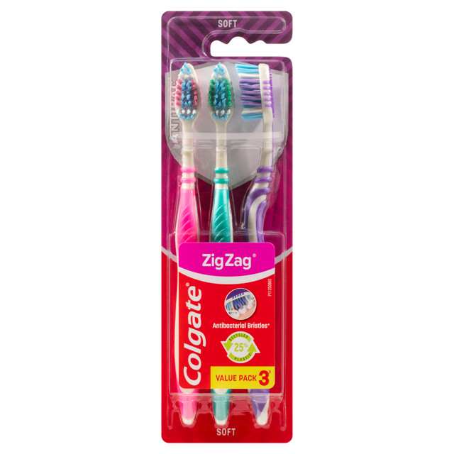 Colgate Zig Zag Manual Toothbrush, Value 3 Pack, Soft Bristles, Antibacterial Bristles Colgate Zig Zag Manual Toothbrush, Value 3 Pack, Soft Bristles, Antibacterial Bristles