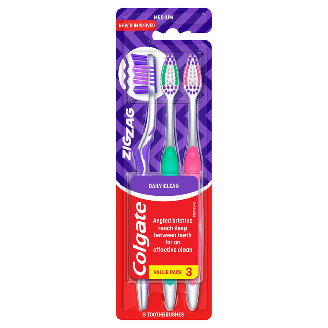 Colgate Zig Zag Manual Toothbrush, Value 3 Pack, Medium Bristles, Antibacterial Bristles