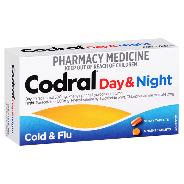 Codral Day & Night Cold & Flu Tablets – Cold, Flu, Fever & Congestion Relief (24 Tablets)