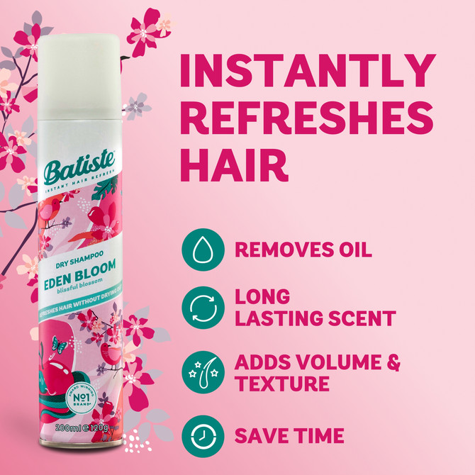 Batiste Eden Bloom Dry Shampoo | Fruity & Floral Fragrance | Instant Hair Refresh | 200 mL