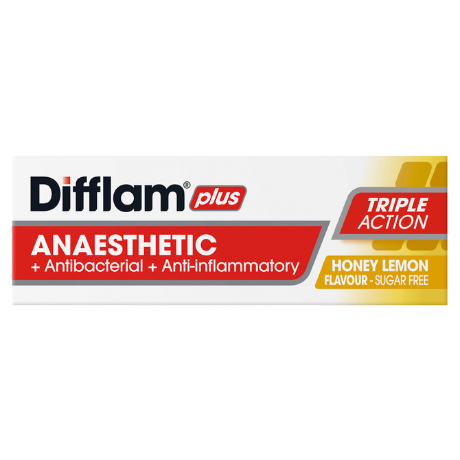 Difflam Plus Anaesthetic Sore Throat Lozenges Honey & Lemon Flavour 16s