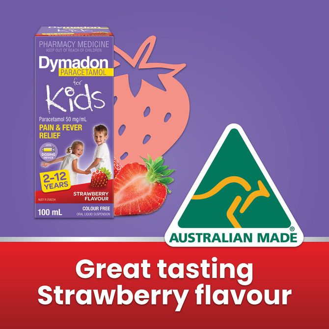 Dymadon Paracetamol for Kids 2-12yrs STRAWBERRY 200mL