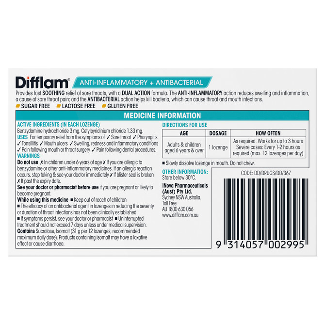 Difflam Sore Throat Pack  Honey & Lemon 16 Pack 