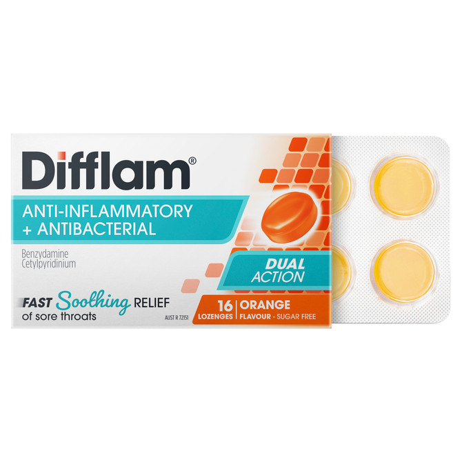 Difflam Sore Throat Lozenges Orange Flavour 16s