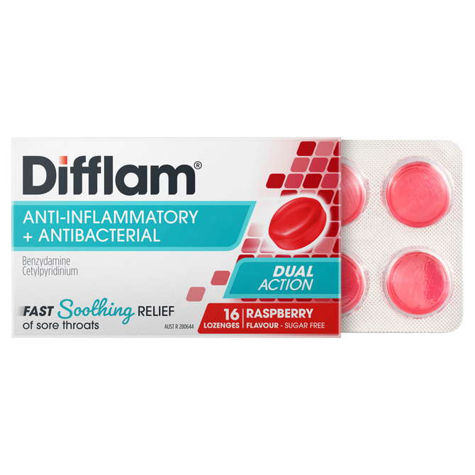 Difflam Sore Throat Pack  Raspberry 16 Pack 