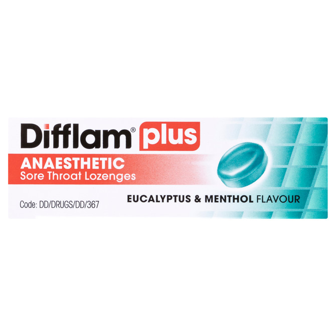 Difflam Plus Anaesthetic Sore Throat Pack  Eucalyptus Menthol Flavour 16 Pack 