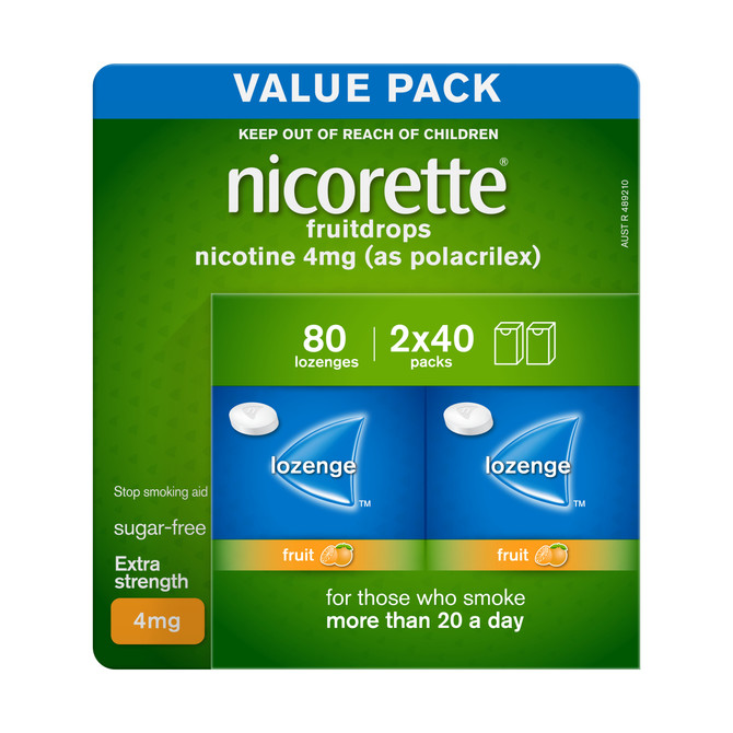 Nicorette Quit Smoking Extra Strength Nicotine Lozenge Fruitdrops 4mg 80s