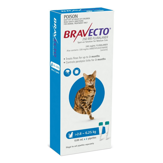 Bravecto For Cats 2.8kg - 6.25kg 2 Pipettes