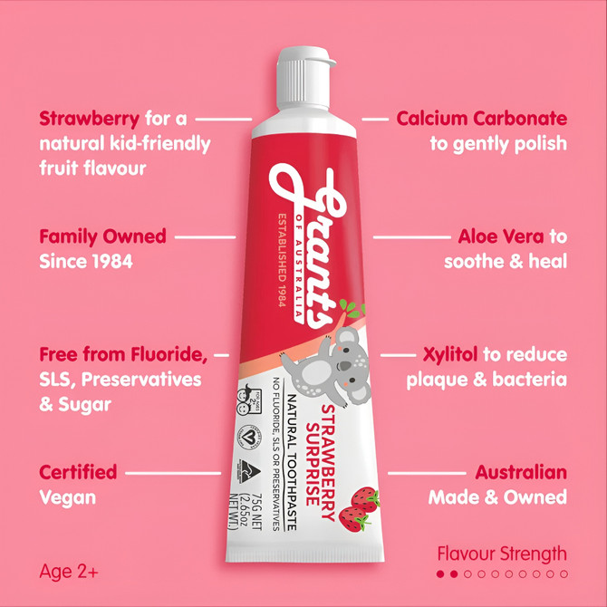 Grants Strawberry Surprise Kids Natural Fluoride Free Toothpaste 75g