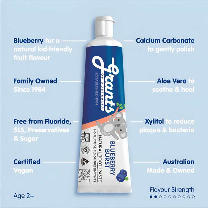 Grants Blueberry Burst Kids Natural Fluoride Free Toothpaste 75g