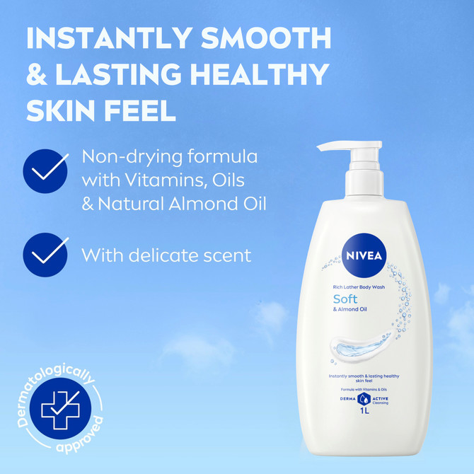 NIVEA Soft & Almond Oil Body Wash 1L
