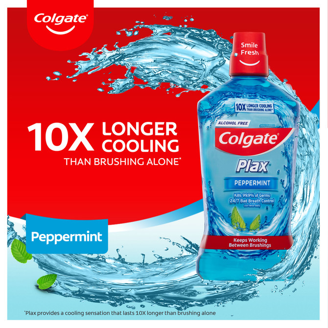 Colgate Plax Antibacterial Mouthwash 1L, Peppermint, Alcohol Free, Bad Breath Control