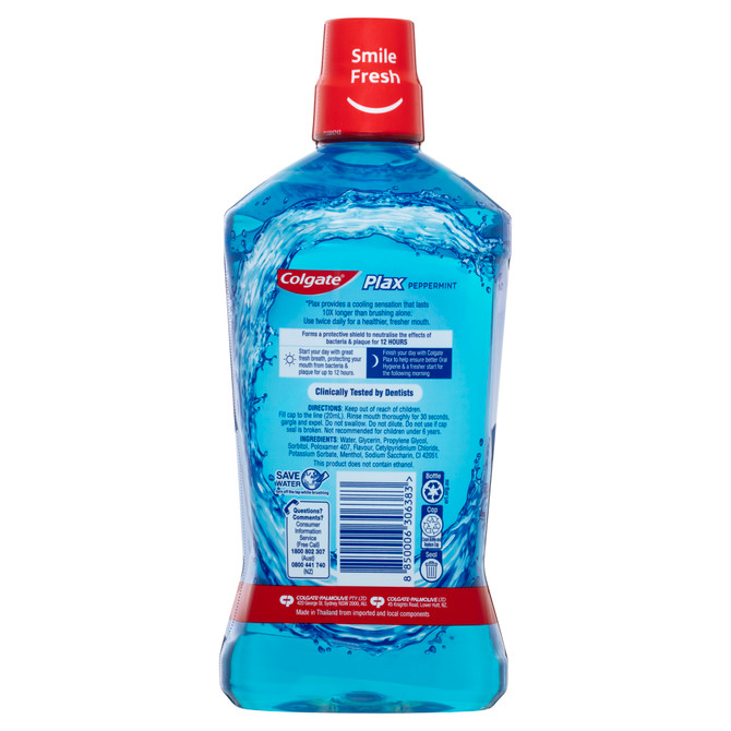 Colgate Plax Antibacterial Mouthwash 1L, Peppermint, Alcohol Free, Bad Breath Control