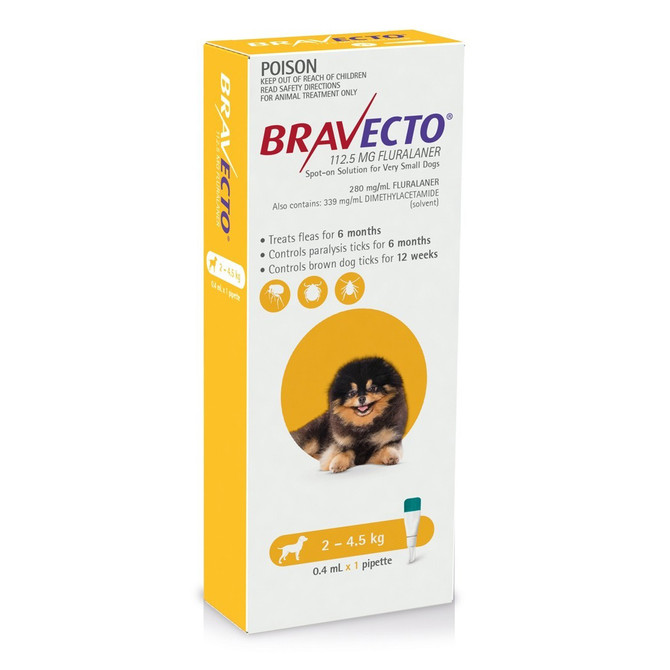Bravecto Spot On For Very Small Dogs 2 - 4.5kg (1 Pipette)